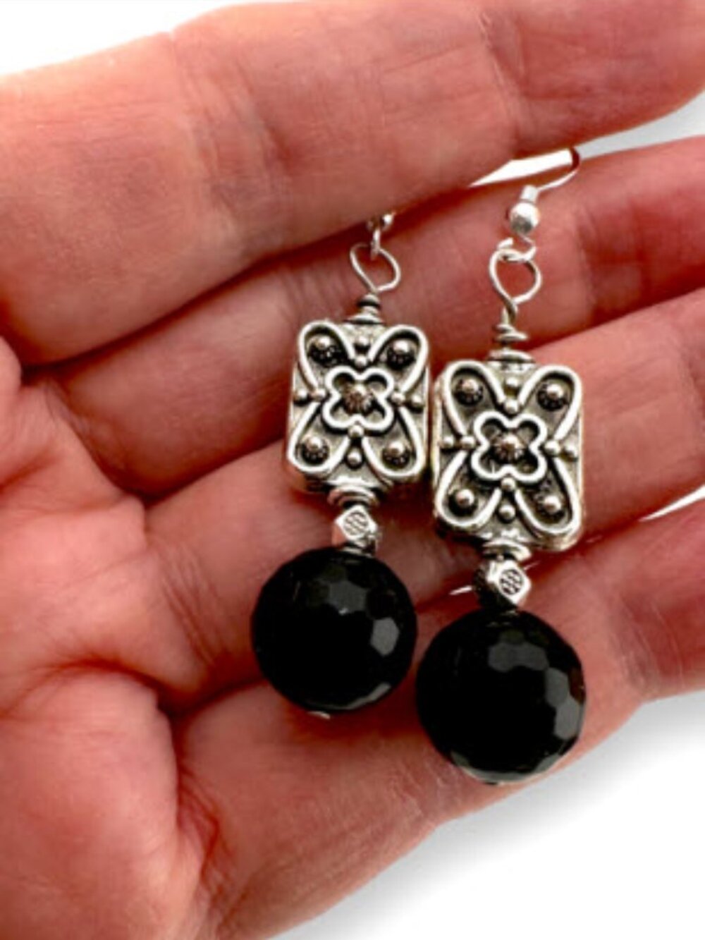 Black Onyx Earrings Sterling Silver Ear Wires Faceted Gemstone Dangle